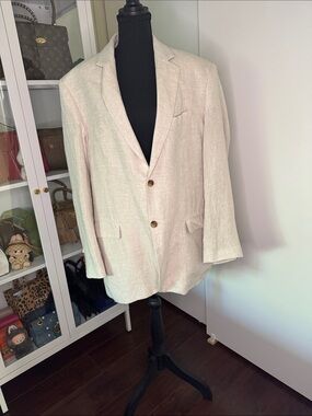 Club Room Light Cream Linen-Blend Two-Button Blazer